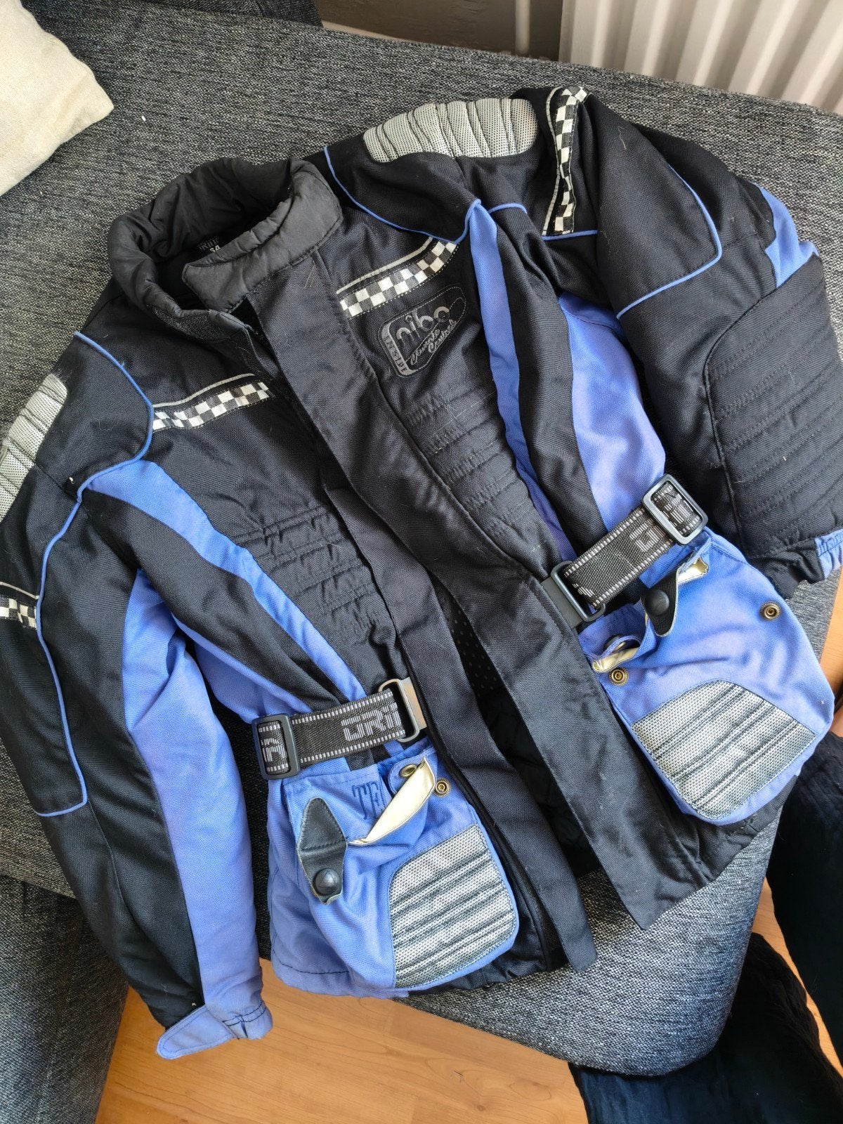 Kinder motorjas maat 164 - Zwart/Blauw, Gebruikt, Jongen of Meisje, Ophalen of Verzenden, Onbekend
