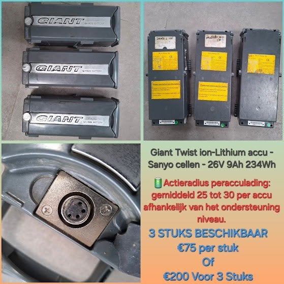 Giant Twist ion-Lithium accu - Sanyo cellen - 26V 9Ah 234Wh, Fietsen en Brommers, Zo goed als nieuw