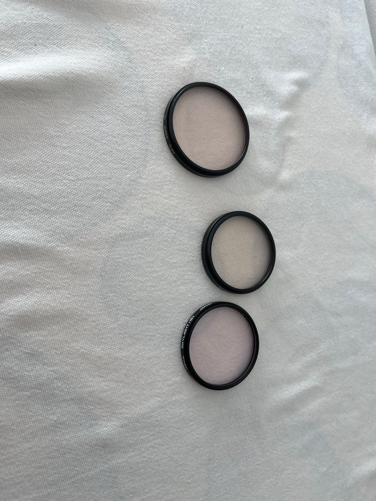 Camerfilters: 2x Skylight (49mm, 49mm) en 1x Info (55mm), Overige merken, Gebruikt, Overige typen, Ophalen of Verzenden