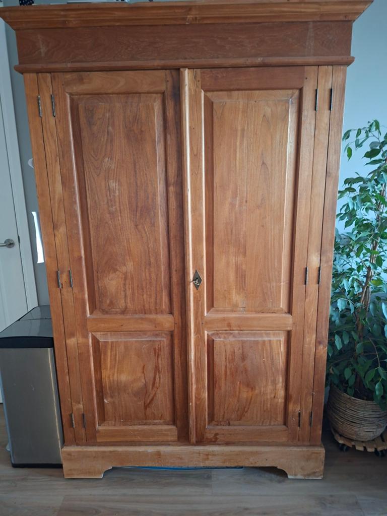 Teakhouten kast met veel opbergruimte (200x120x60 cm), Ophalen, 100 tot 150 cm, 200 cm of meer, Teakhout