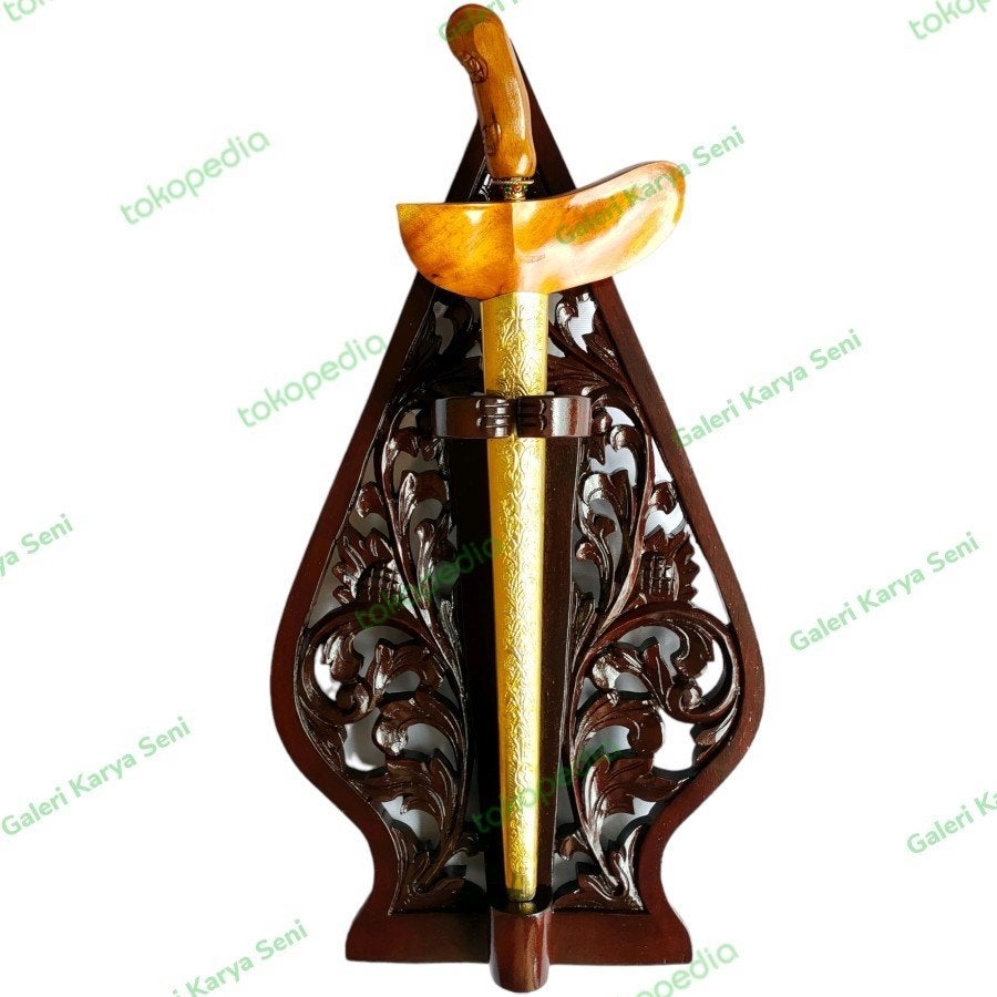 Blawong Keris Wandhouder Teak Gunungan Kris Krissen BW06, Hout, Bruin, Handgemaakt, Verzenden