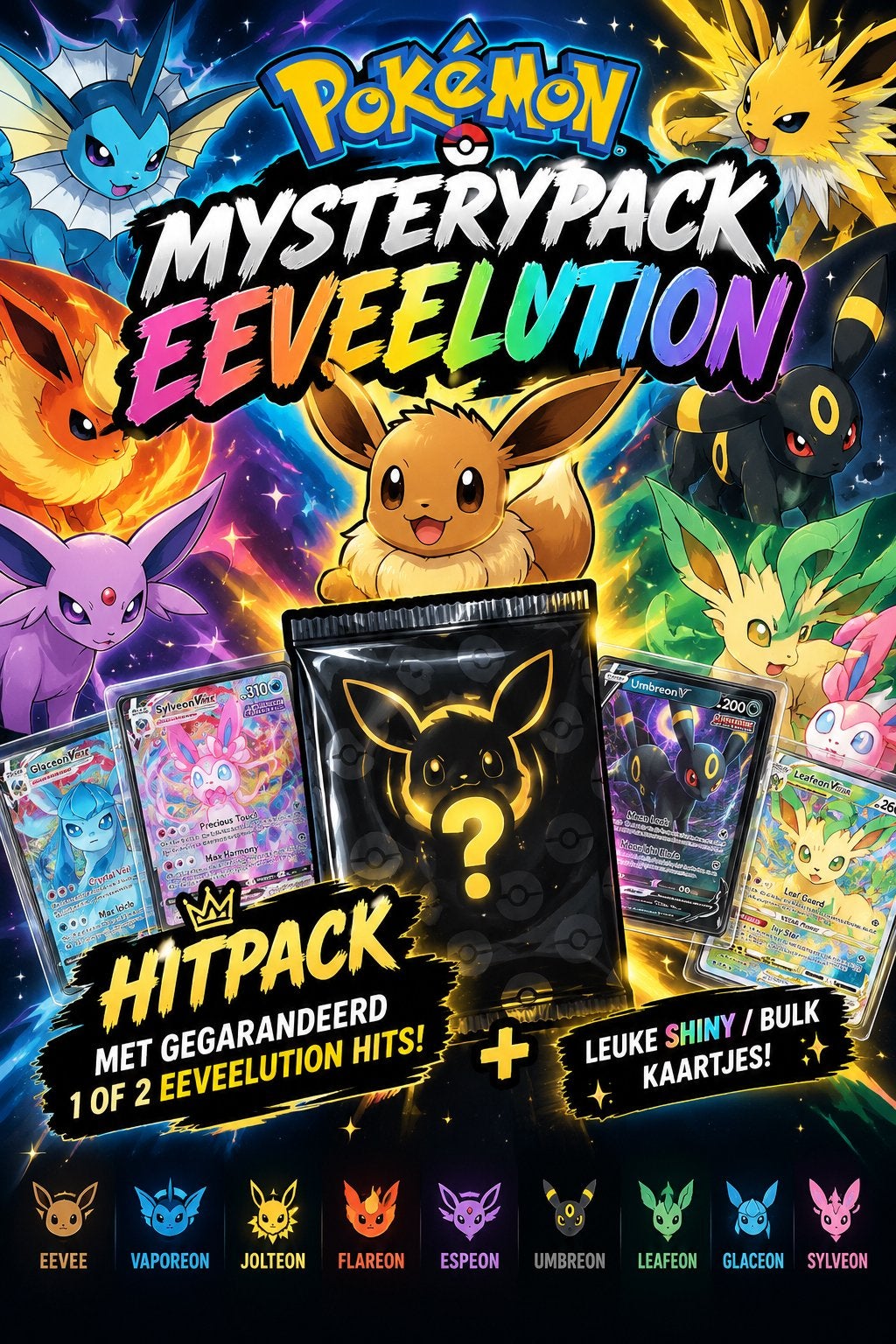 Pokémon Mystery Hit Pack Eeveelution Gegarandeerd 1of 2 Hits, Ophalen of Verzenden, Nieuw, Meerdere kaarten