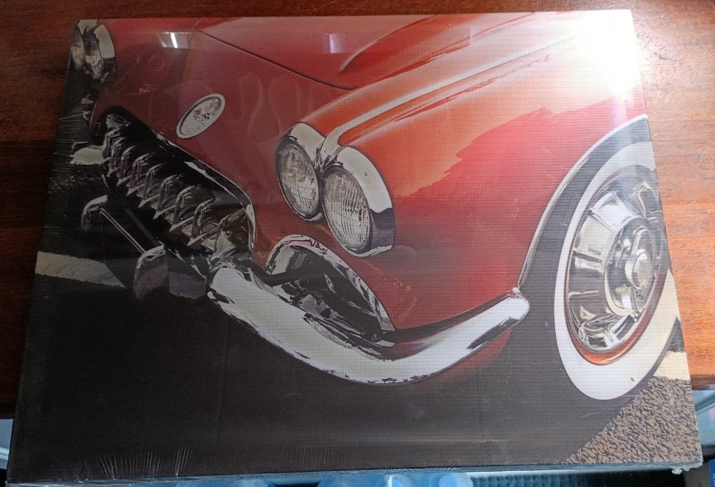 Canvas neus van een 60's Corvette C1 op houten frame, Ophalen of Verzenden, Nieuw, 50 tot 75 cm, Print