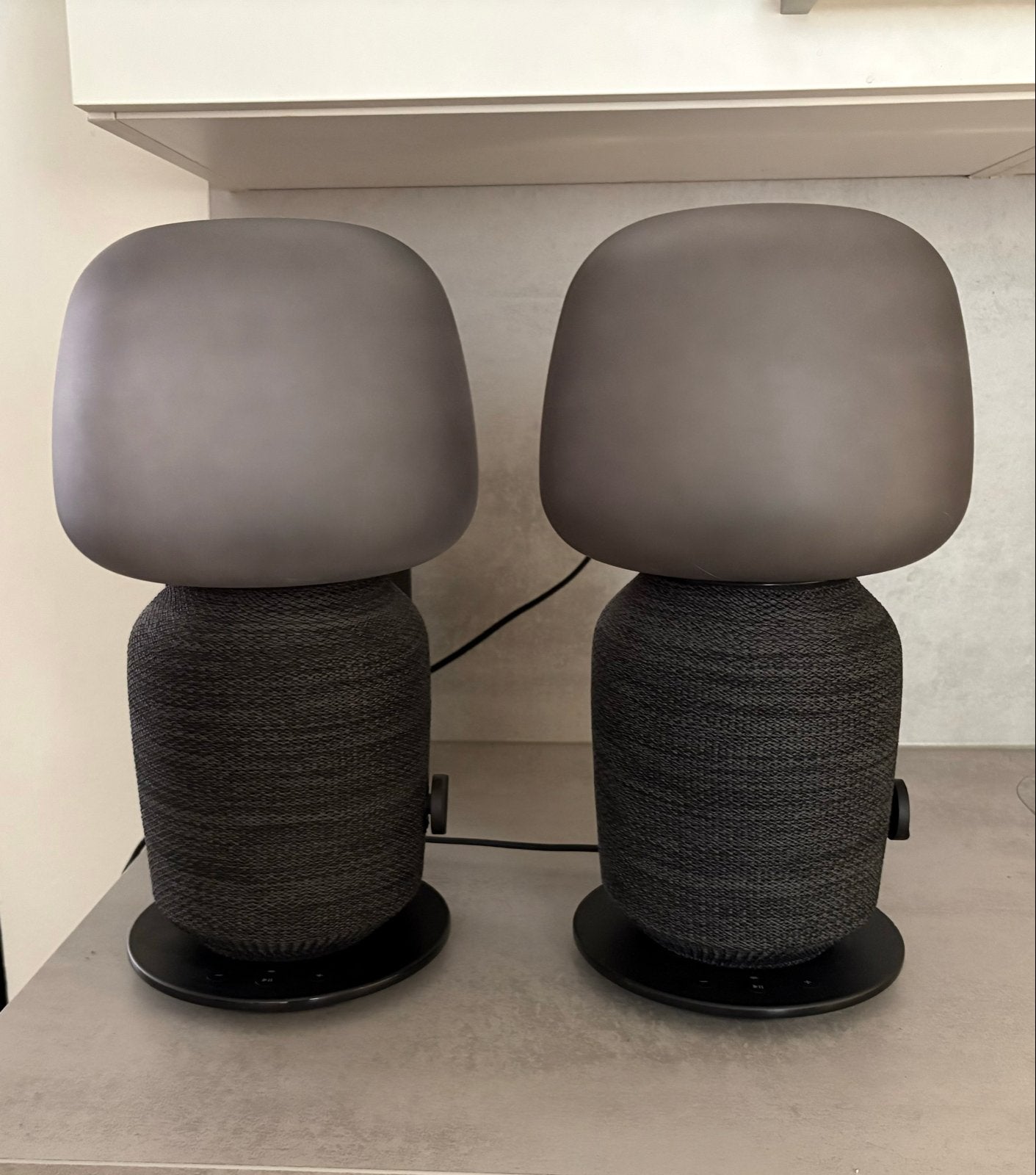 2x IKEA/Sonos Symfonisk speakerlampen - Zwart/Antraciet, Ophalen, Gebruikt, E14 (klein), Met kap