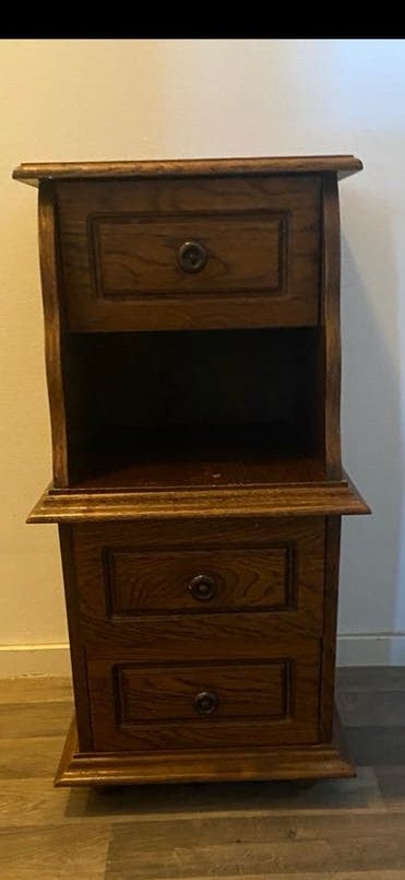 Eikenhouten Nachtkastje Vintage / Slaapkamer Kastje, Huis en Inrichting, Slaapkamer | Nachtkastjes, Ophalen, Gebruikt, Minder dan 45 cm