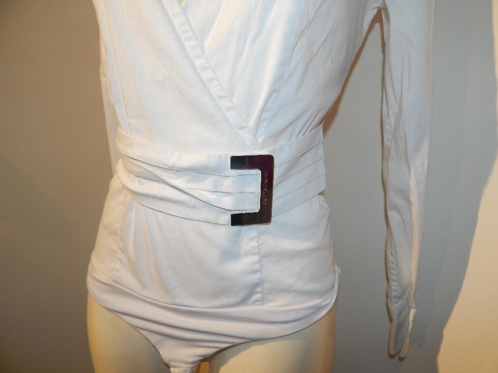 Elisabetta Franchi witte body blouse band met merk gesp, Wit, Maat 36 (S), Gedragen, Elisabetta Franchi