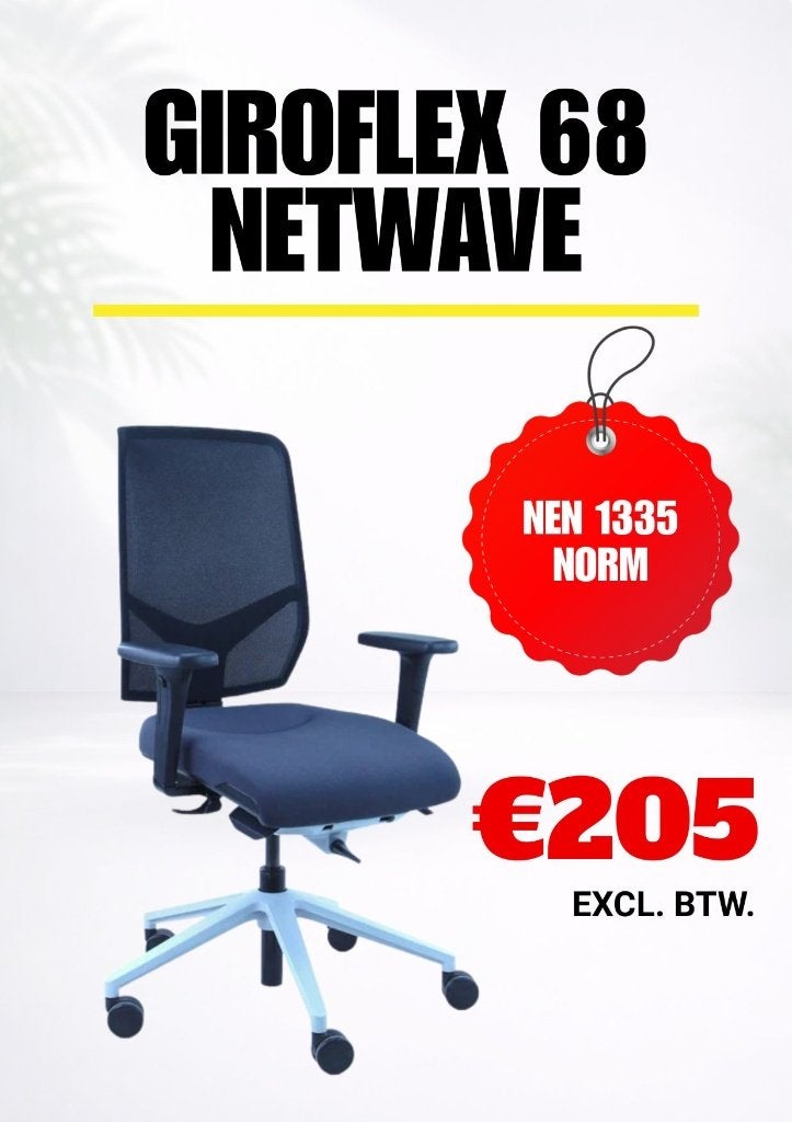 Giroflex 68 Netwave - Bureaustoel - NEN 1335 - Zwart, Zwart, Ophalen of Verzenden, Zo goed als nieuw, Bureaustoel