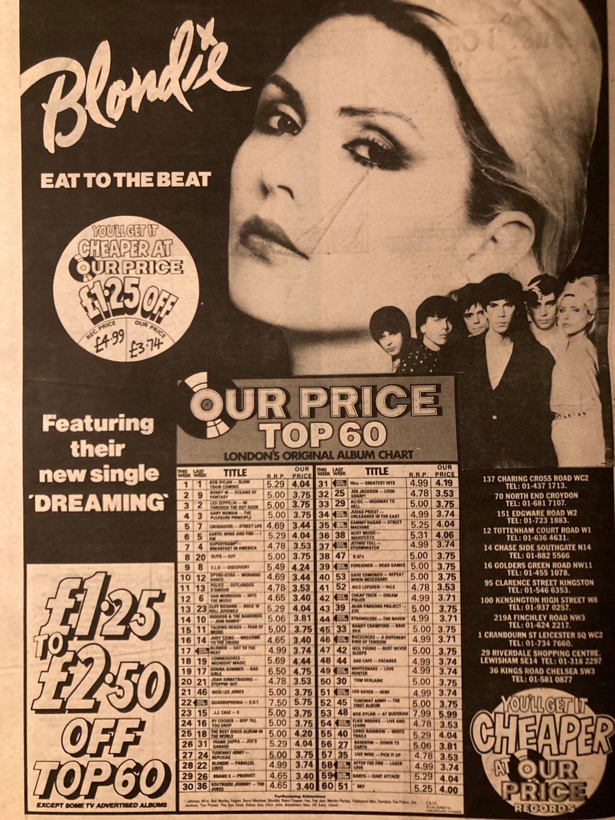 Paginagrote A3 advertentie BLONDIE Eat To The Beat release, Ophalen of Verzenden, Zo goed als nieuw