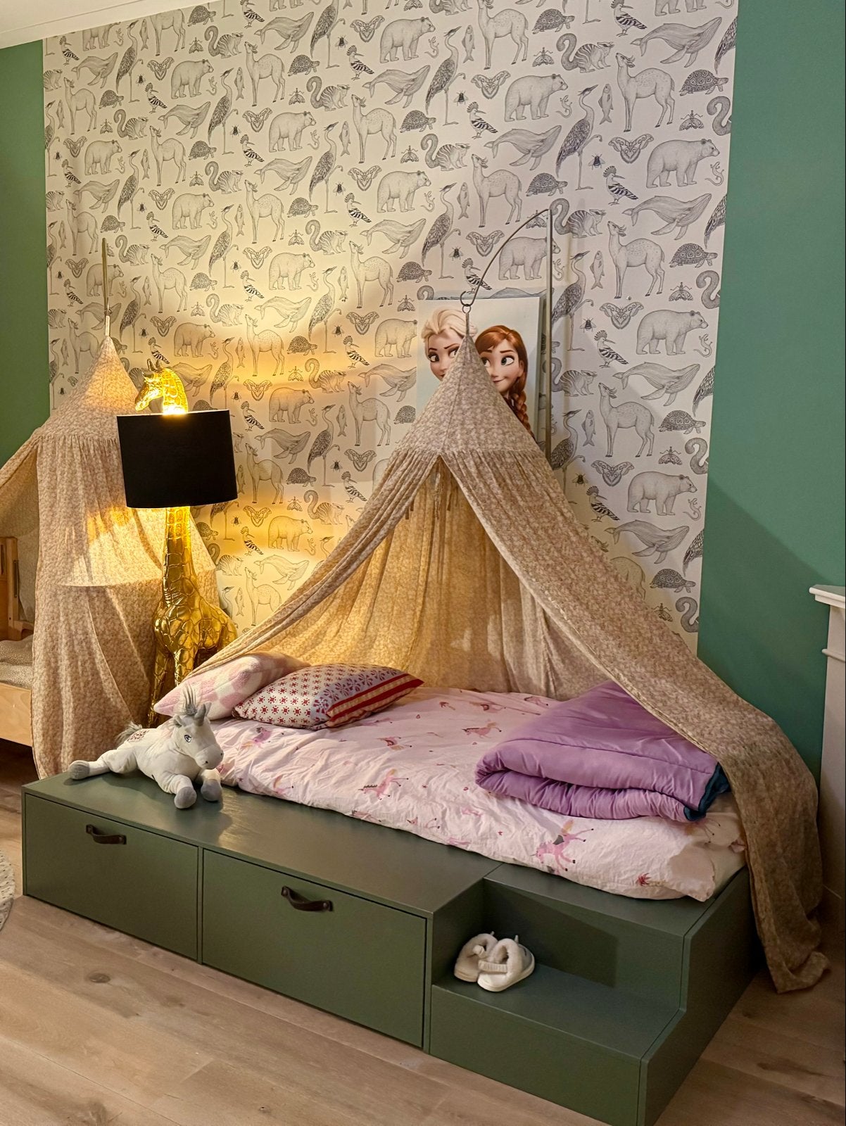 Donkergroen Vtwonen kinderbed met lades en Stage, Ophalen, Gebruikt, 100 cm of meer, Lattenbodem