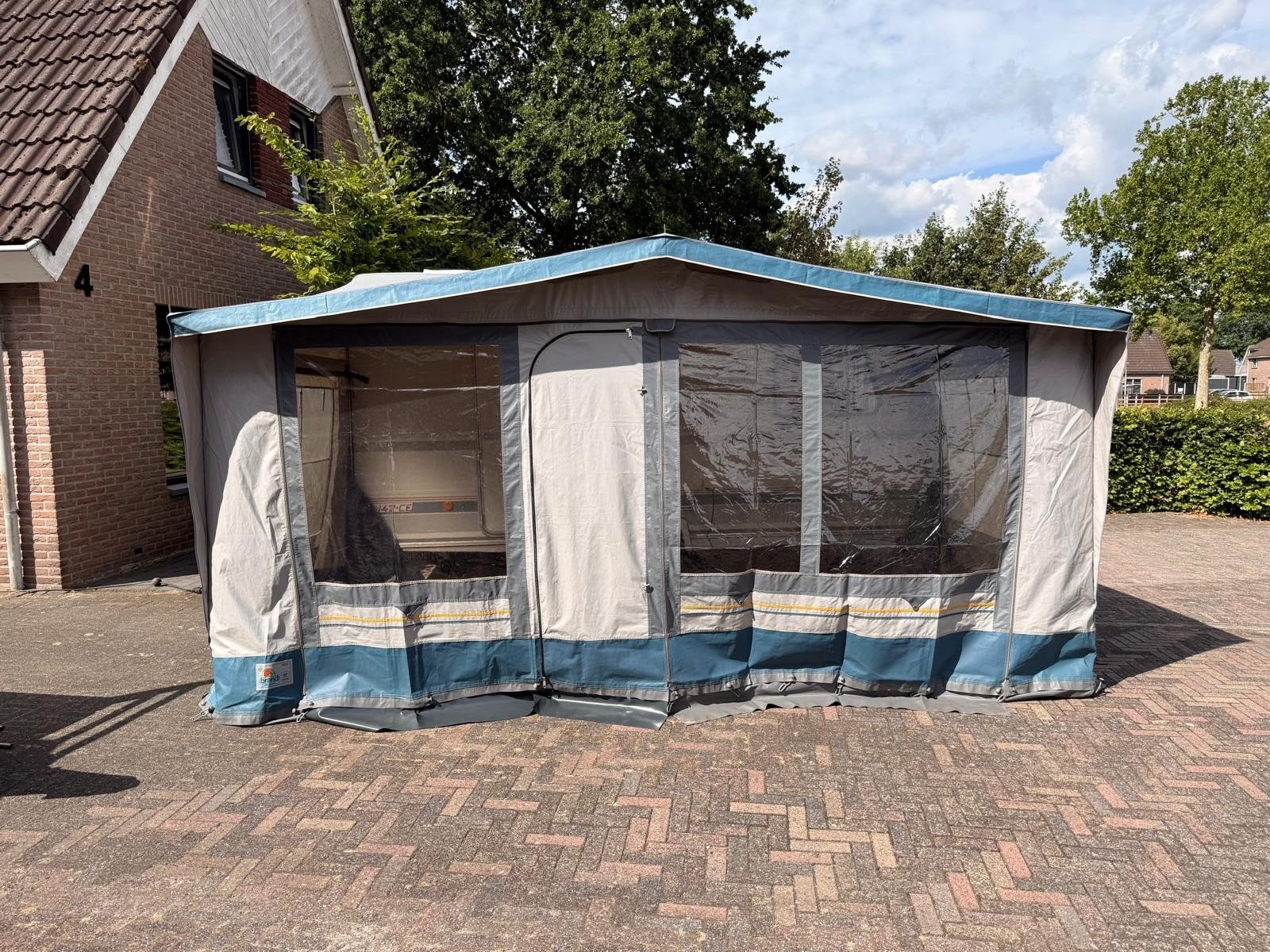 Brand Melos voortent met aanbouw, Caravans en Kamperen, Ophalen, Gebruikt