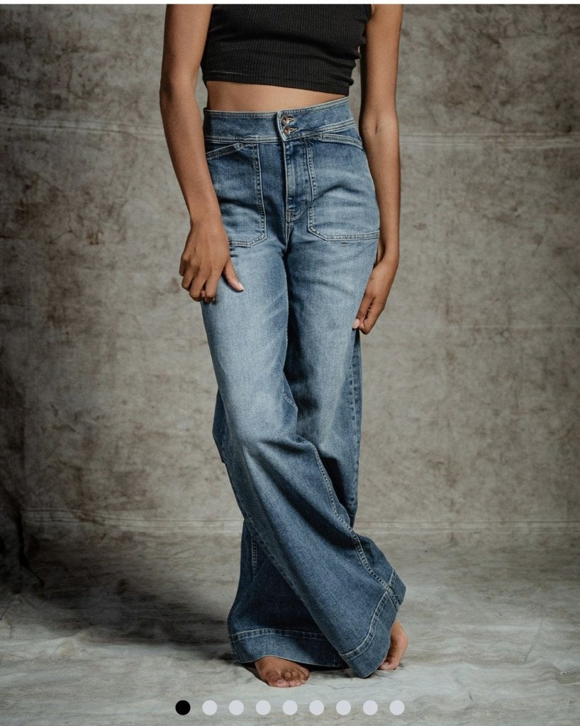 Kuyichi spijkerbroek W 28 L 34 Farrah Worker flare wide leg, Zo goed als nieuw, Kuyichi, W28 - W29 (confectie 36), Verzenden