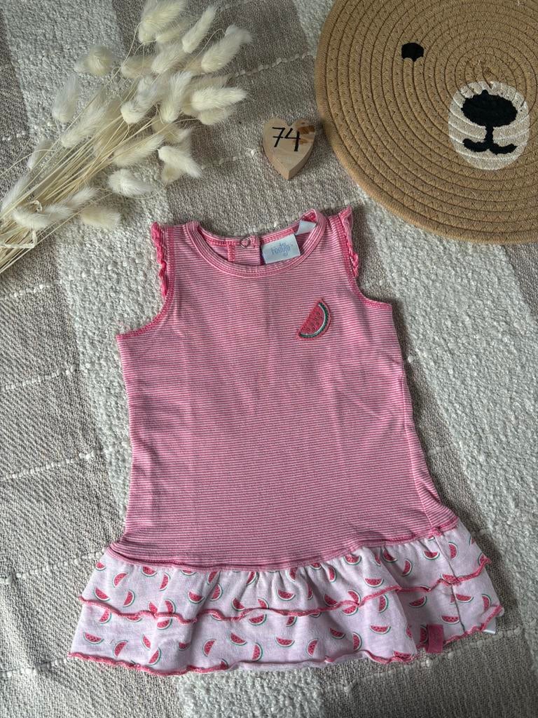 Schattig roze jurkje met watermeloenprint maat 74, Kinderen en Baby's, Babykleding | Maat 74, Ophalen of Verzenden, Zo goed als nieuw
