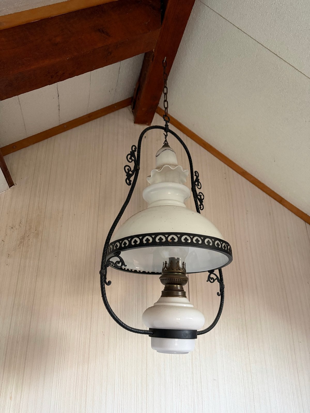 Rustieke hangende olielamp (Schippertje) Smeedijzer en glas, Antiek en Kunst, Ophalen