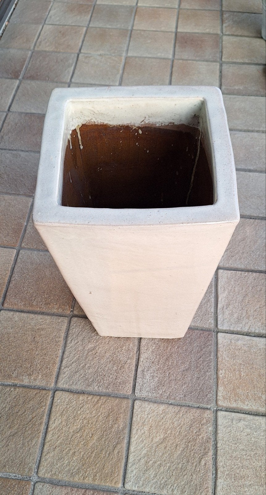 Bloempot, geglazuurd, kleur beige, hoogte 59x32 cm, Tuin en Terras, Ophalen, Steen, Balkon, Vierkant