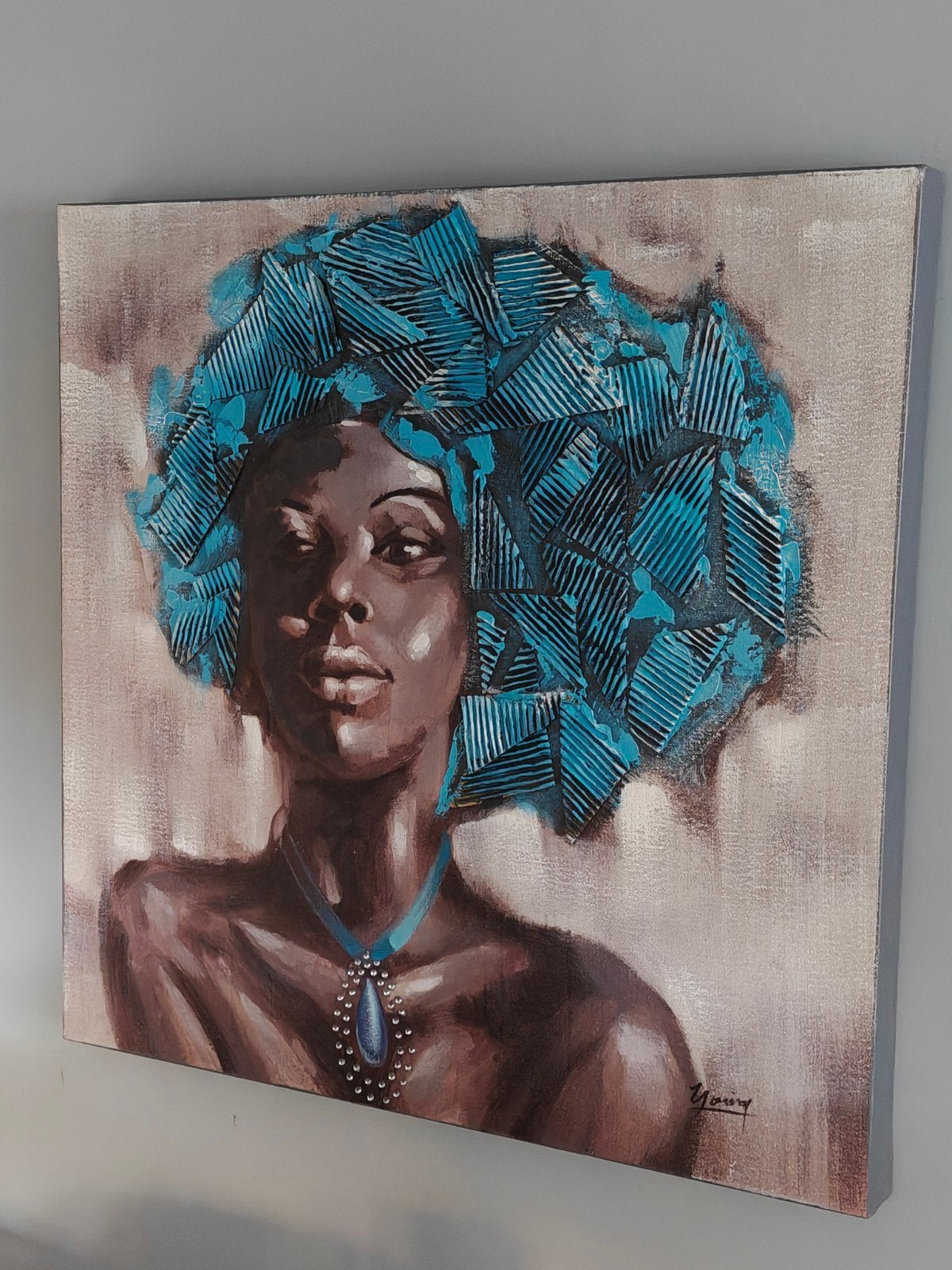Prachtig COCOmaison Schilderij "Amira" - 80x80 cm (Blauw/Tur, Antiek en Kunst, Ophalen, 3D-effect