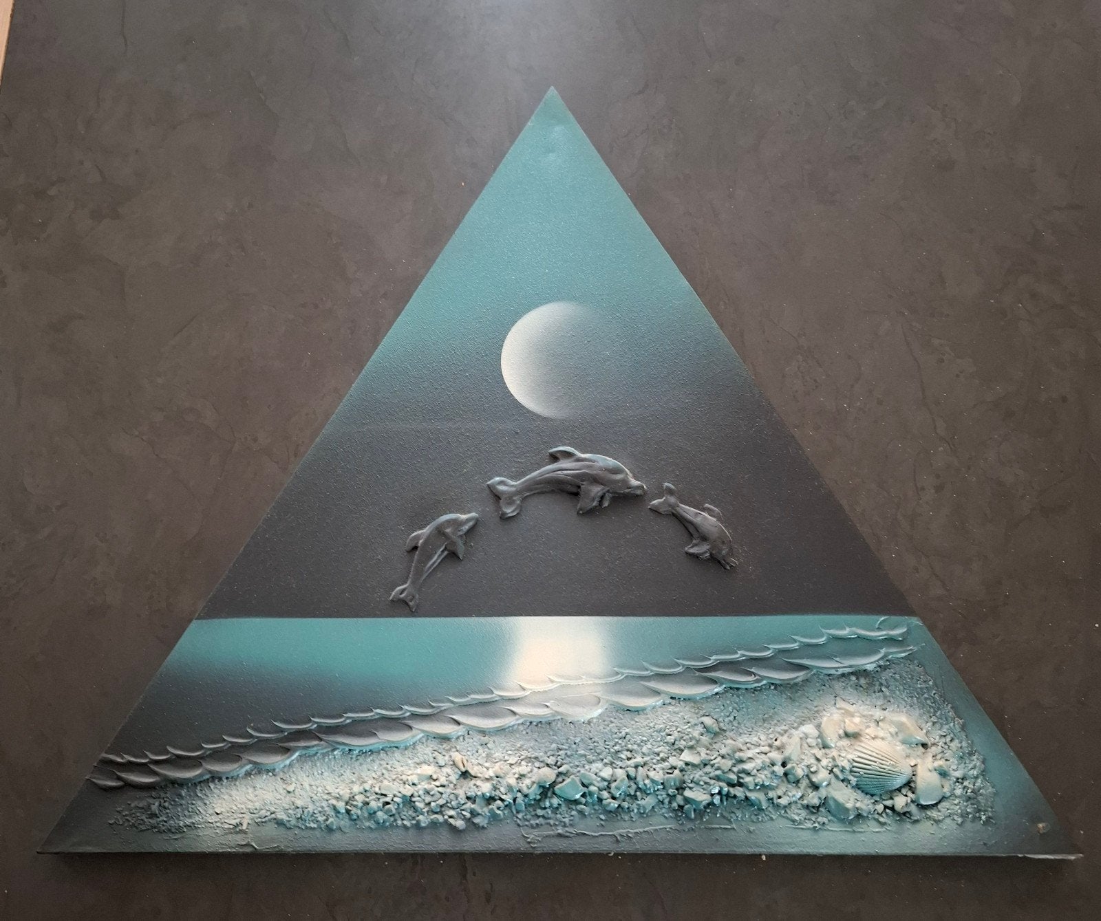 Uniek 3D Wanddecoratie: Zeegezicht met Maan en Dieren, Ophalen, Handgemaakt, Wanddecoratie, 20 - 50 cm
