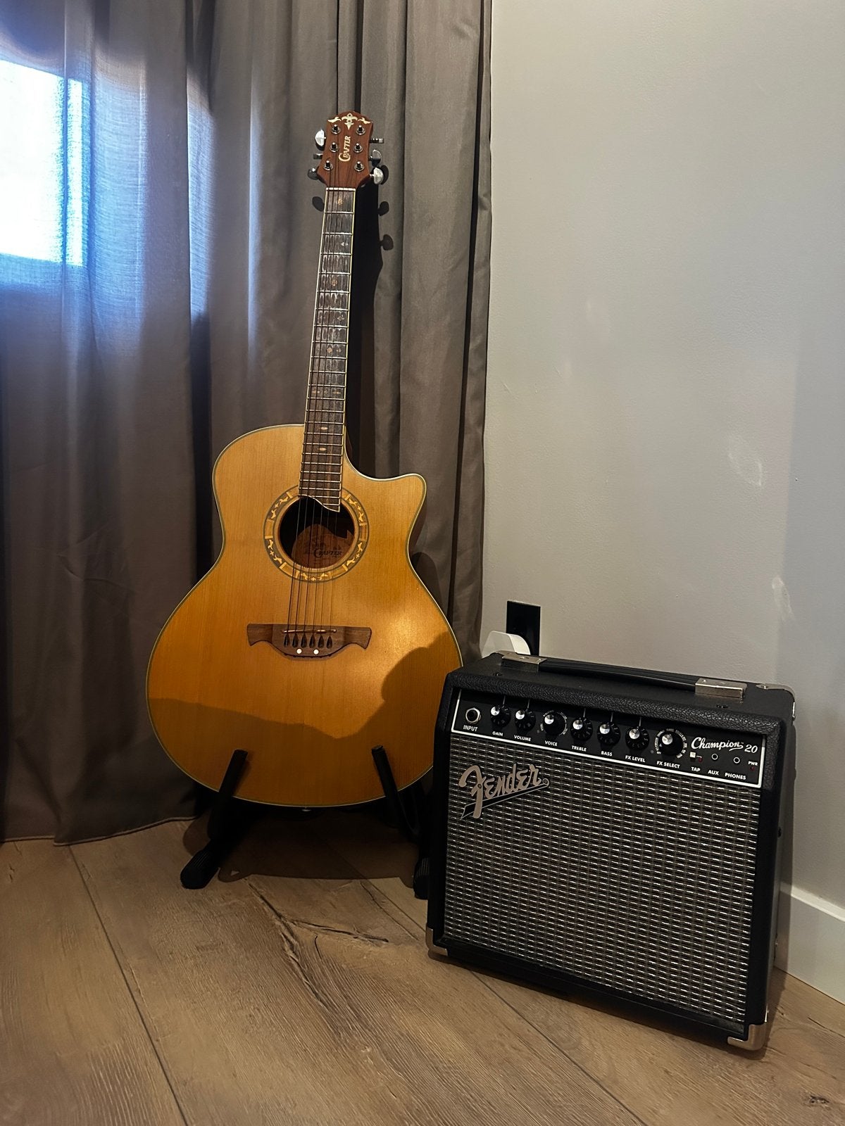 Crafter Western gitaar GAE-15 + Fender versterker, Muziek en Instrumenten, Ophalen of Verzenden, Gebruikt, Western- of Steelstringgitaar