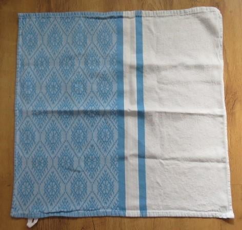 Mooie oude katoenen theedoek blauw wit geweven, Ophalen of Verzenden