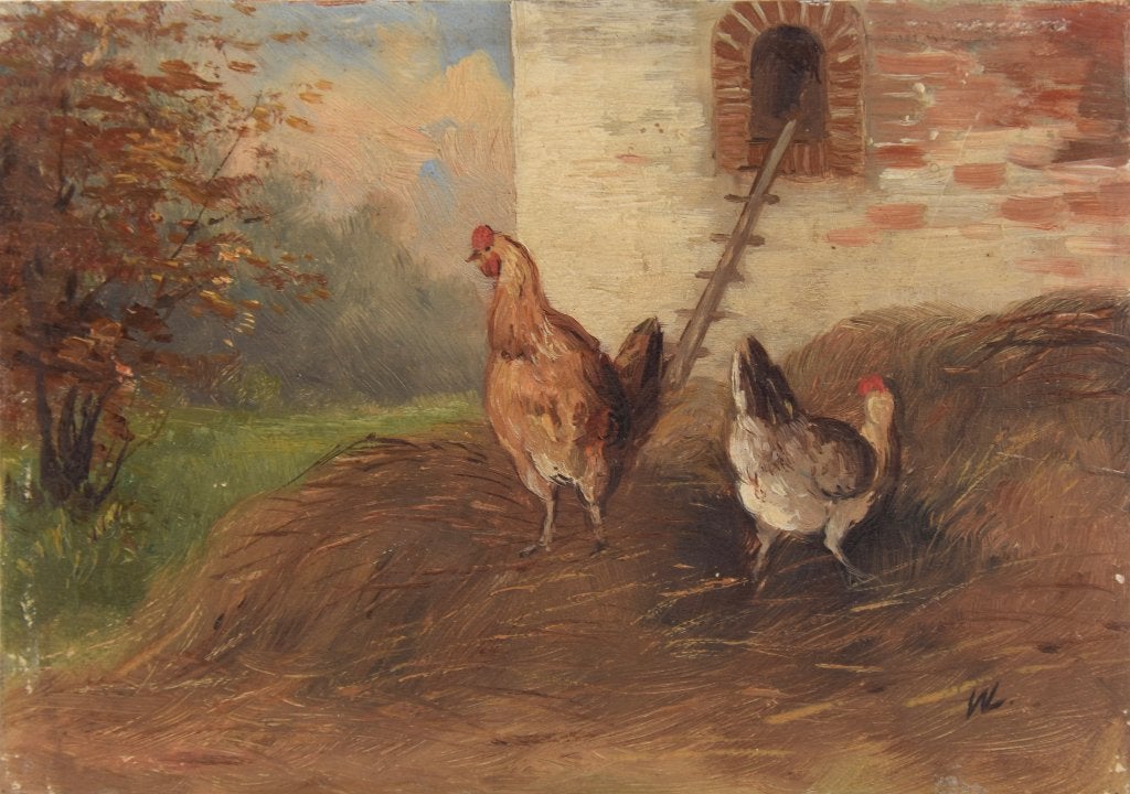 Wilhelmus Albertus Lammers (1857-1913) - kippen, Paneel, Dieren, Ophalen of Verzenden, Olieverf
