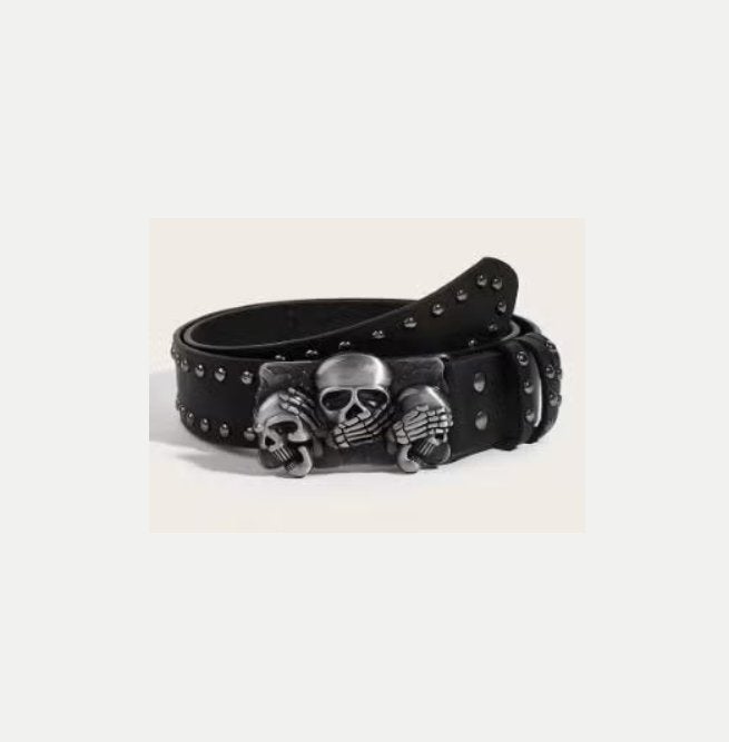 Luxe Gothic riem met 3 schedels zwart (105cm)