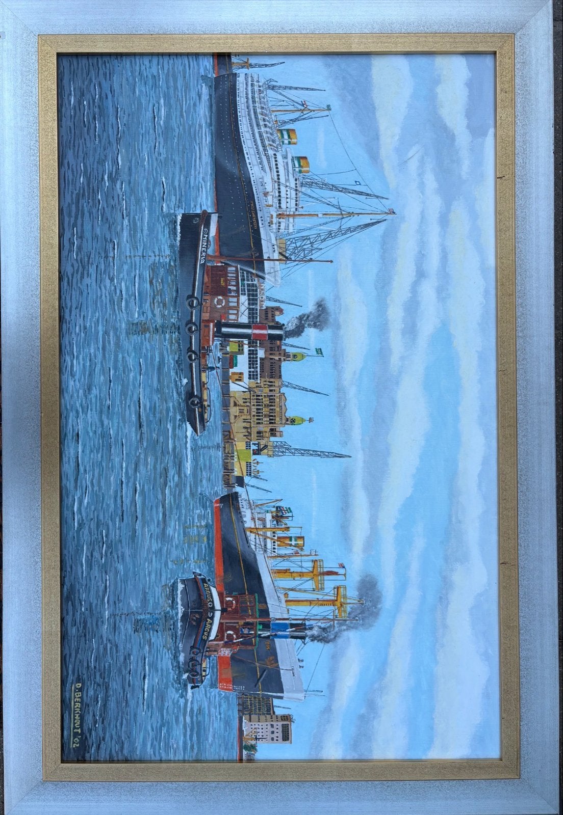 Maritiem schilderij van D. Berkhout '02 - Schepen op water, Ophalen, Maritiem / water, Gedateerd, Doek