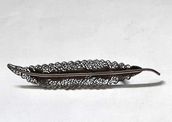 Vintage Zilveren Filigrain Broche  Blad, Veer 835 (7196-3037, Ophalen, Zo goed als nieuw, Zilver, Zilver