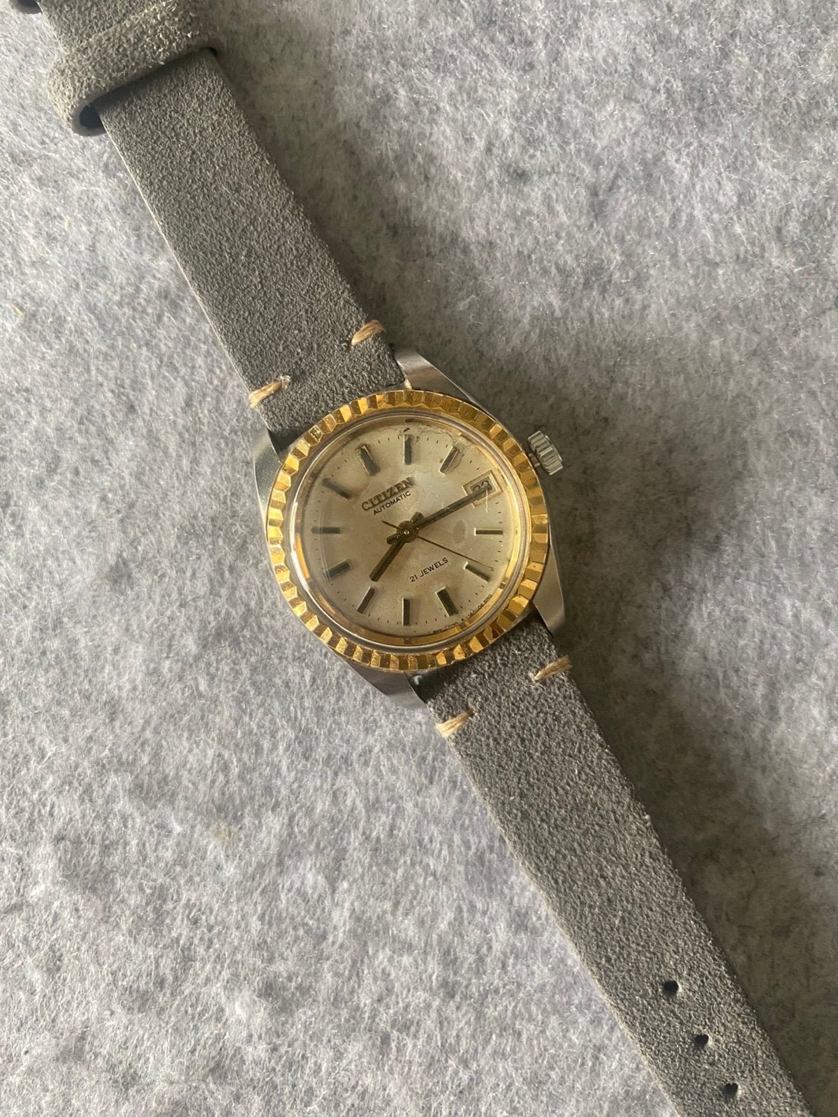 Citizen automatic uit 1977, Staal, Ophalen of Verzenden, Leer, Gebruikt