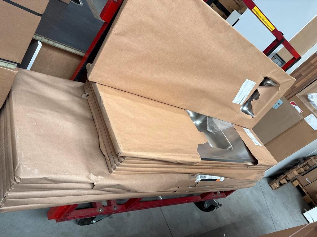 14 RVS Werkbladen met spoelbakken in diverse maten, Ophalen, Overige kleuren, 150 tot 200 cm, Nieuw