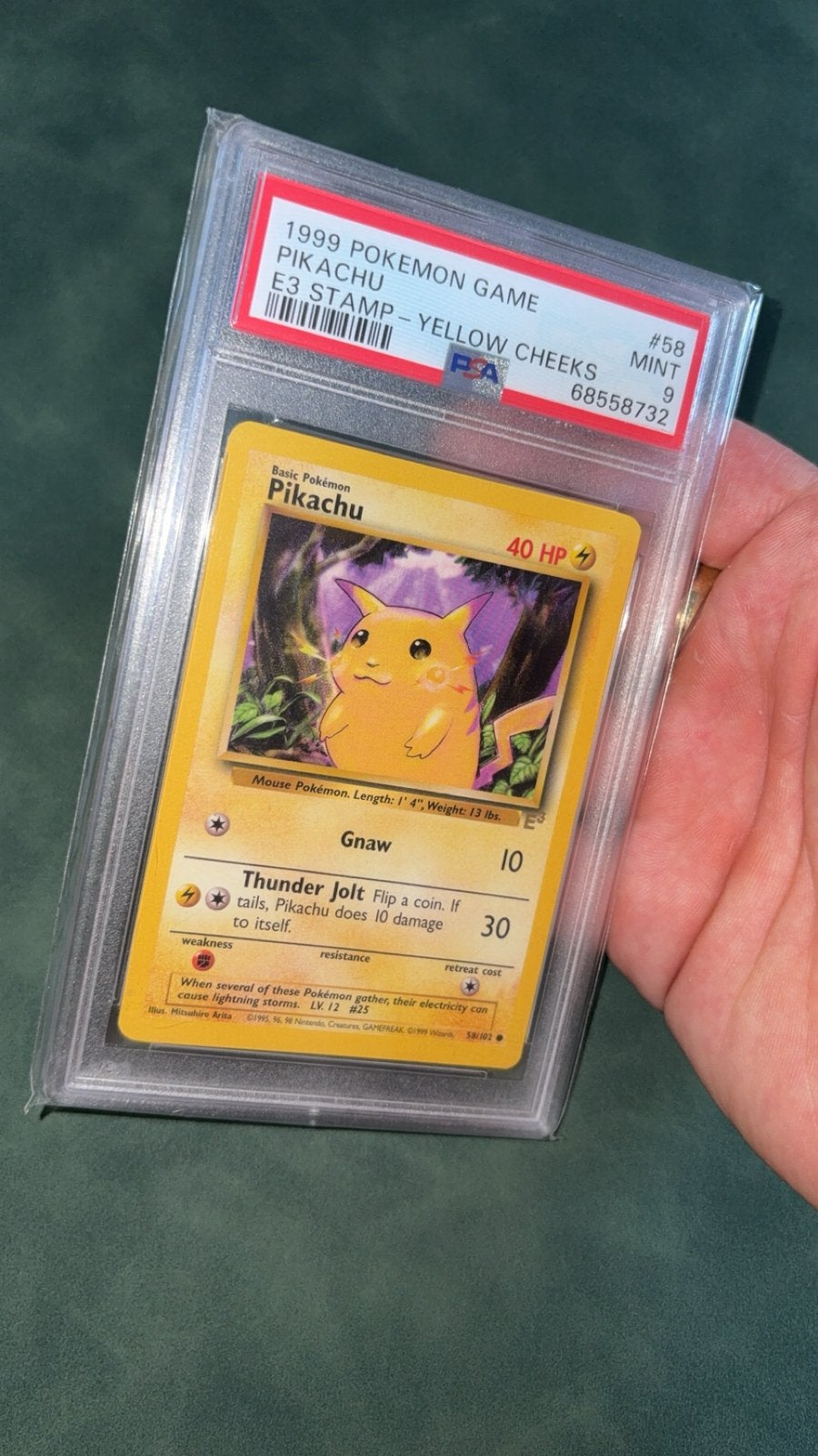 Psa 9 Pikachu Gold E3 stamp 1999 58/102 pokemon kaart vintag, Ophalen of Verzenden, Zo goed als nieuw