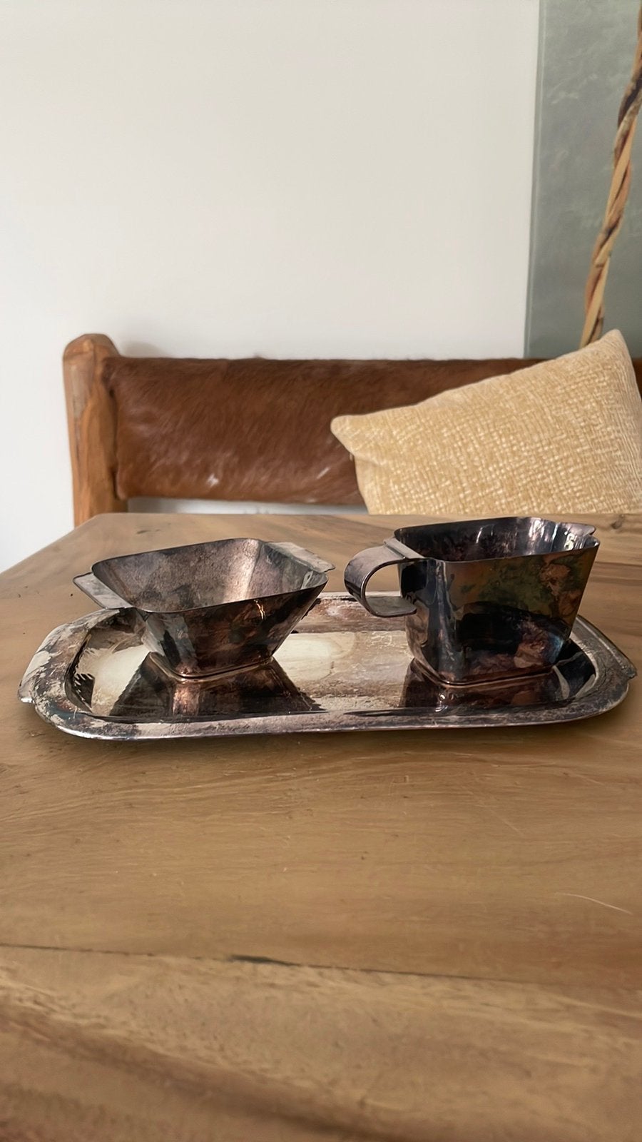 Art deco verzilverde suiker melk set Quist, Huis en Inrichting, Ophalen of Verzenden, Gebruikt, Rechthoekig, Overige materialen