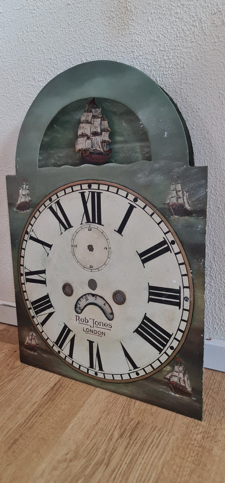 Antieke Rob Jones London Klokplaat met Scheepsmotief, Antiek en Kunst, Antiek | Klokken, Ophalen of Verzenden