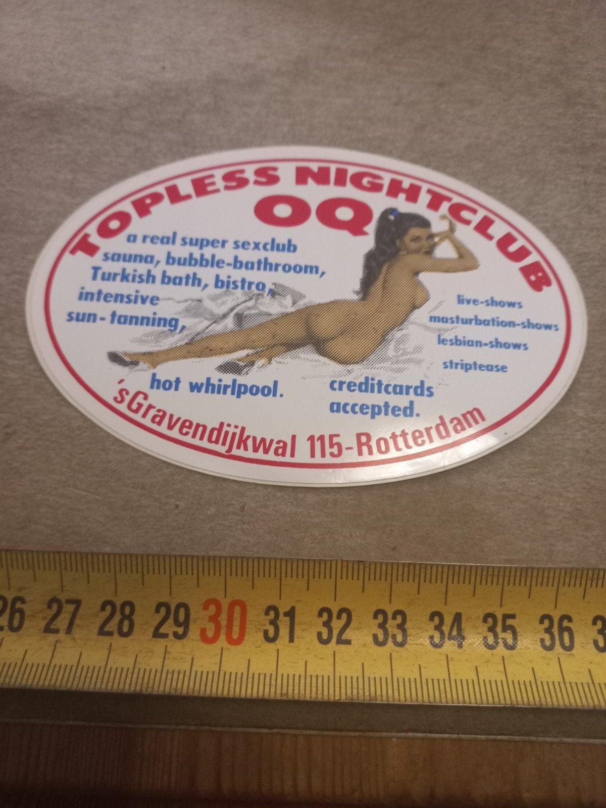Vintage sticker Topless Nightclub OQ Rotterdam, Ophalen of Verzenden, Gebruikt, Overige typen