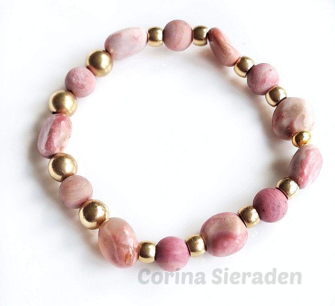 Armband van rhodochrosiet en messing, Ophalen of Verzenden, Nieuw