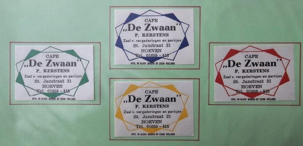 Café De Zwaan P. Kerstens te Hoeven (Zaal verg. en partijen), Ophalen of Verzenden, Zo goed als nieuw, Luciferdoosjes of -merken