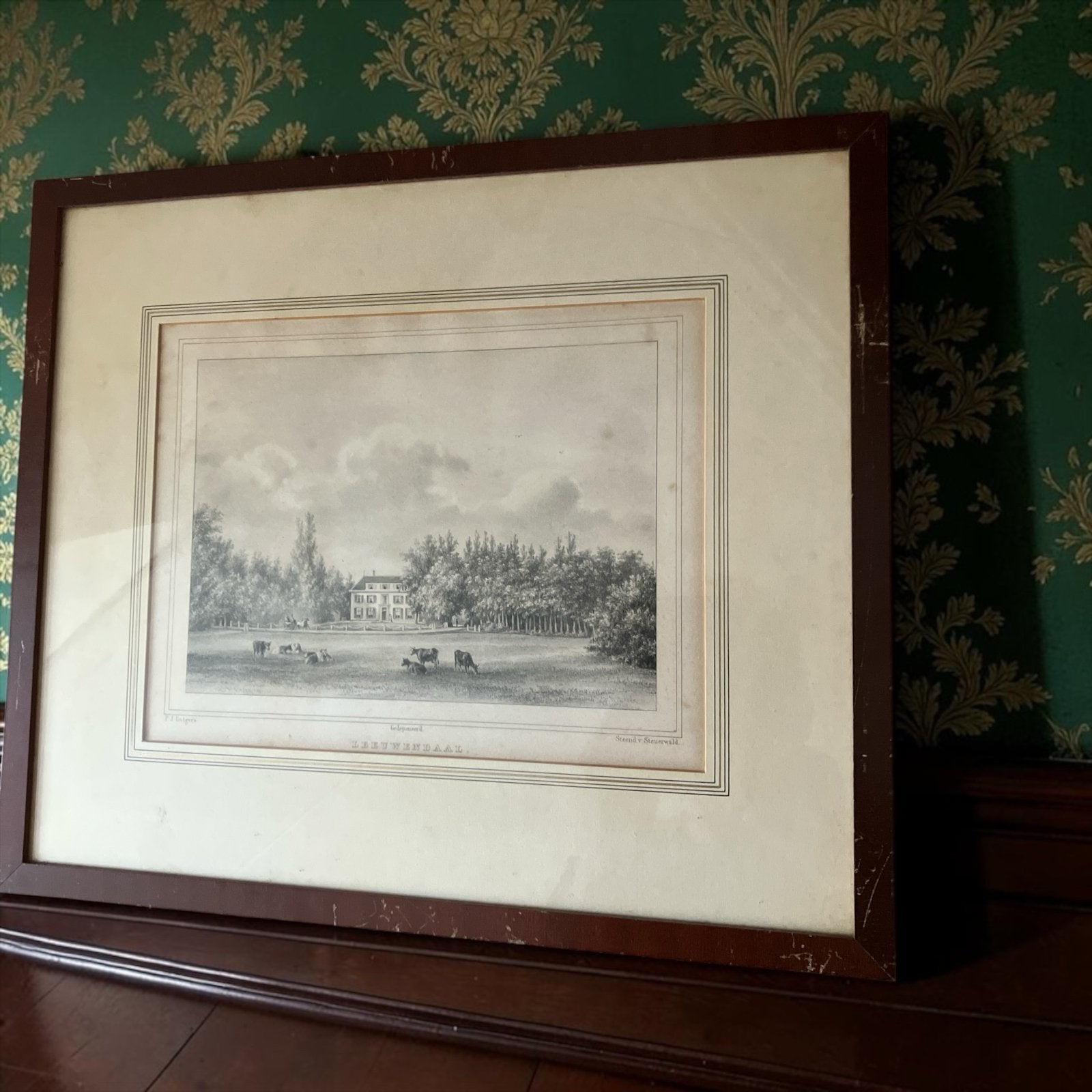Huize Leeuwendaal Rijswijk 1855 - P.J. Lutgers Steendruk, Ingelijst, 1800 - 1899, Architectuur, Ophalen of Verzenden