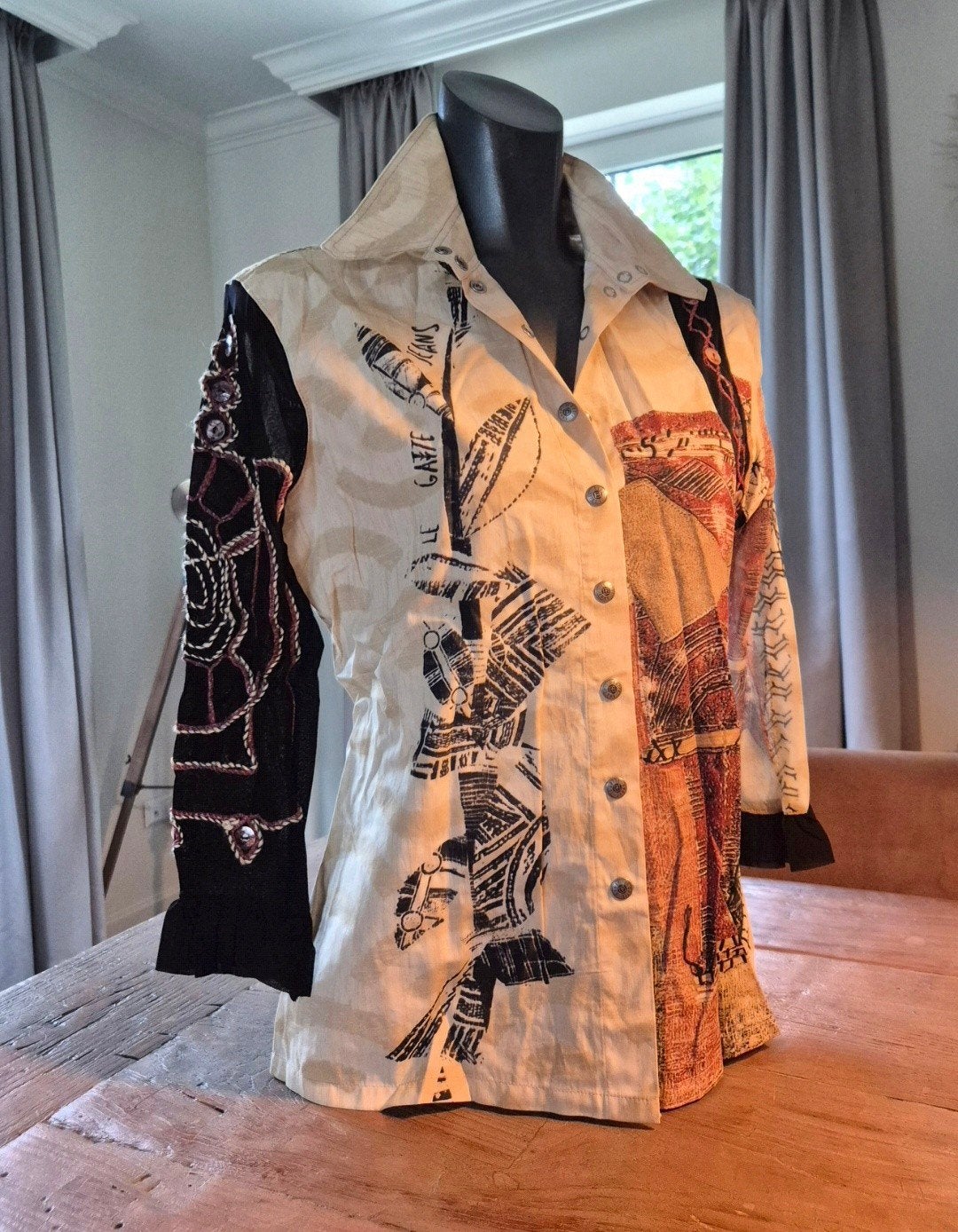 Legatte Jeans designer blouse Marco Fantini M, Maat 38/40 (M), Legatte, Beige, Ophalen of Verzenden