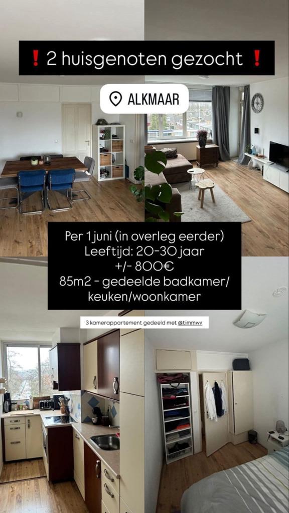 Te huur, per direct, twee kamers in Alkmaar