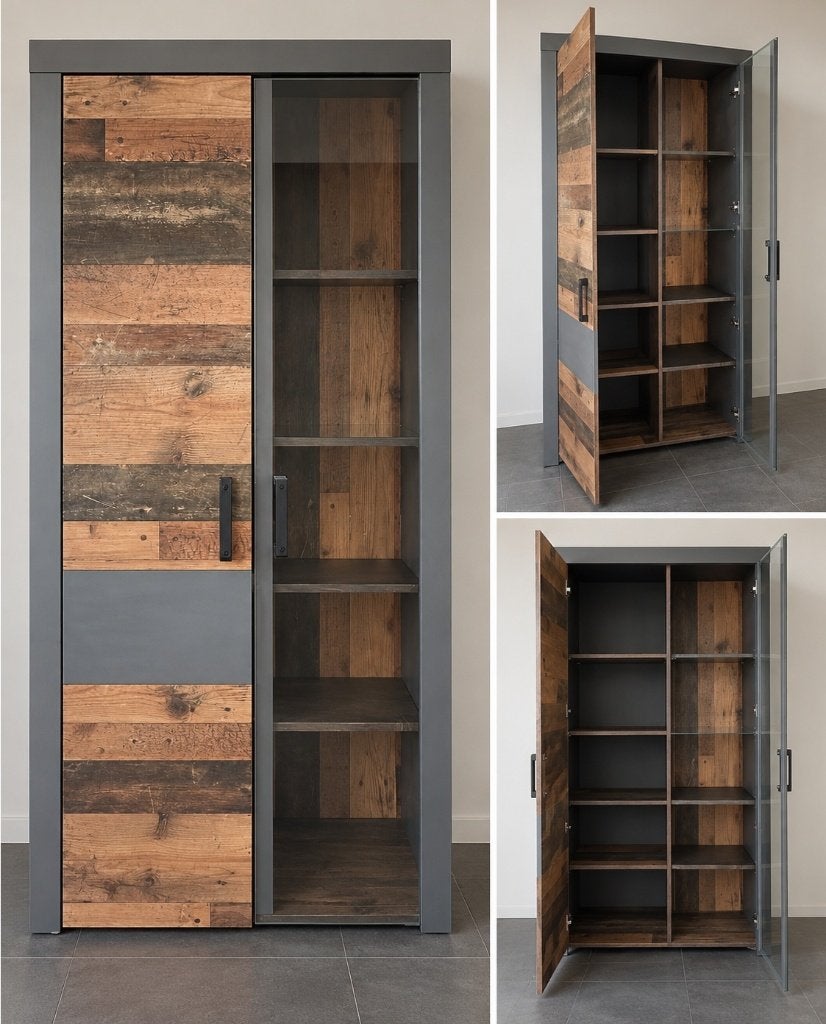 Vitrinekast met houten en glazen deuren - 189x87x34 cm, Huis en Inrichting, Ophalen, Overige houtsoorten, 50 tot 100 cm, 150 tot 200 cm