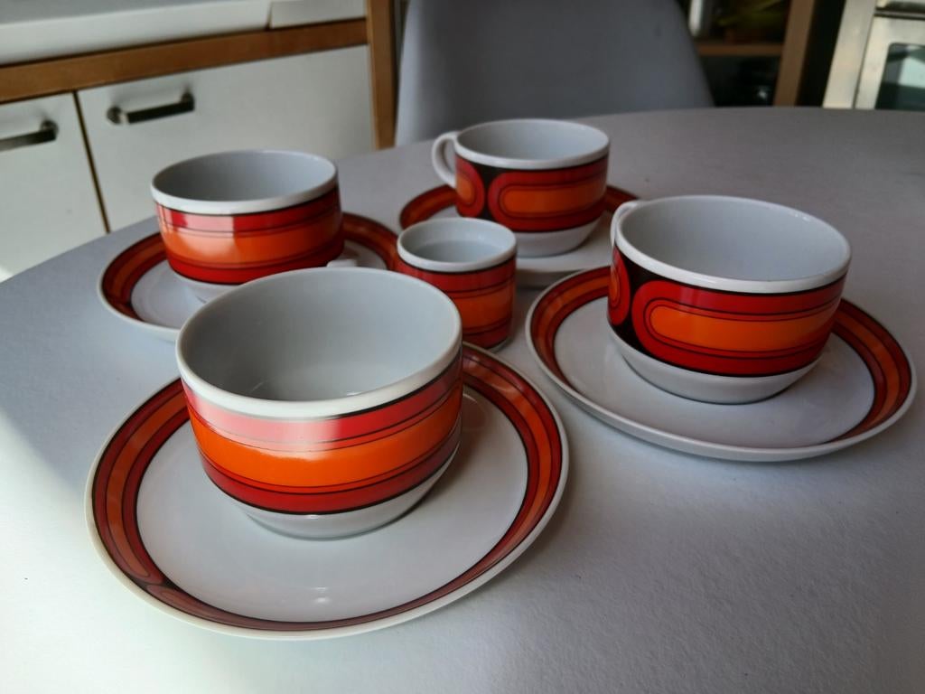Vintage kop en schotel set 4 stuks Arzberg Sizilia Sicilia, Ophalen of Verzenden, Zo goed als nieuw, Overige stijlen, Kop(pen) en/of Schotel(s)