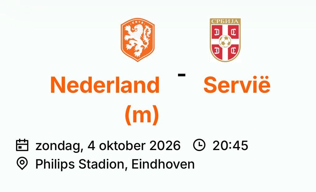 Nederland - Servië, Tickets en Kaartjes, Losse kaart, Drie personen of meer, Oktober, Nederlands elftal