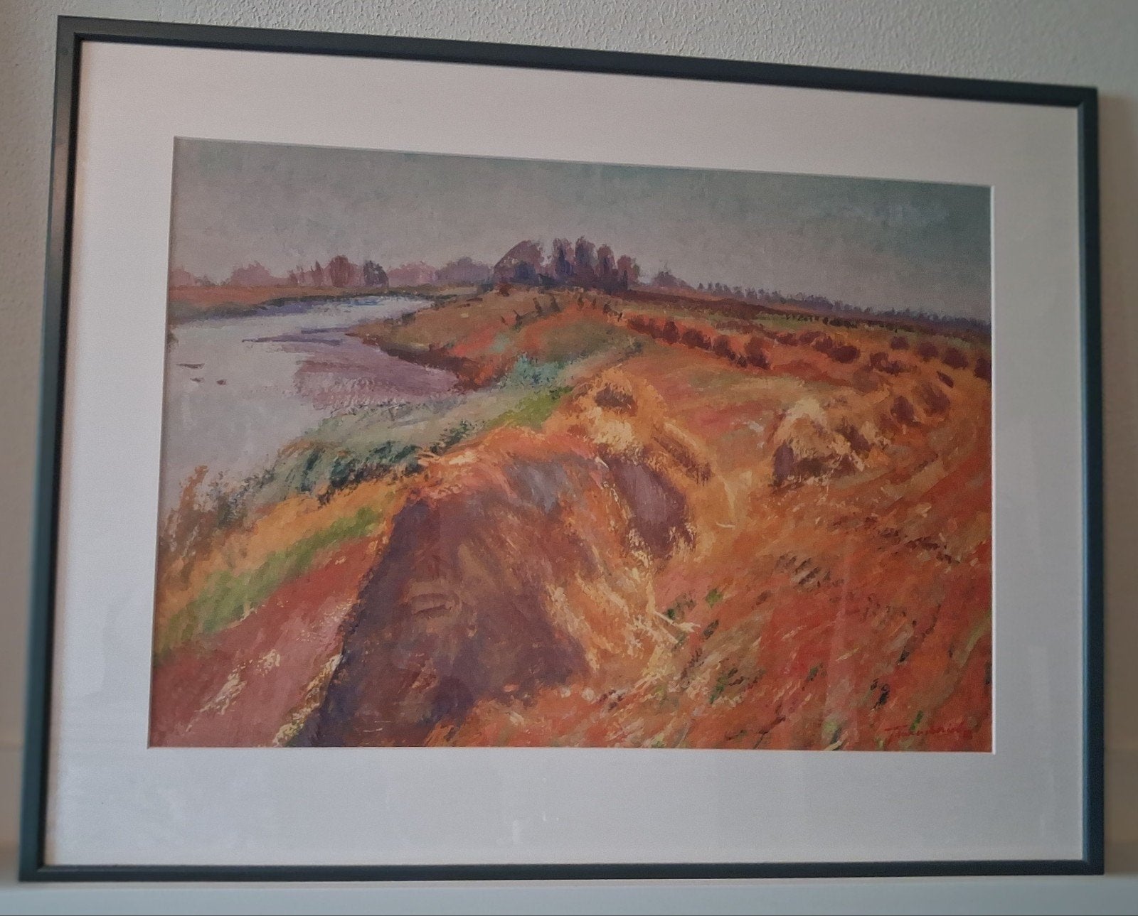 Jannes de Vries - Reitdiep bij Wierumerschouw (lithografie), Landschap, Papier/karton, Ophalen of Verzenden, Linosnede