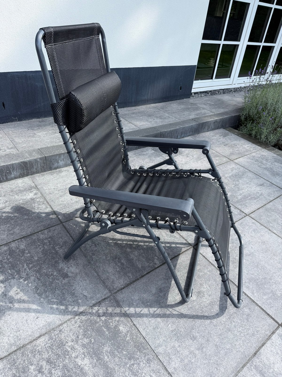 Comfortabele Zero Gravity Tuinstoel - Grijs, Ophalen, Zo goed als nieuw, Textileen, Inklapbaar