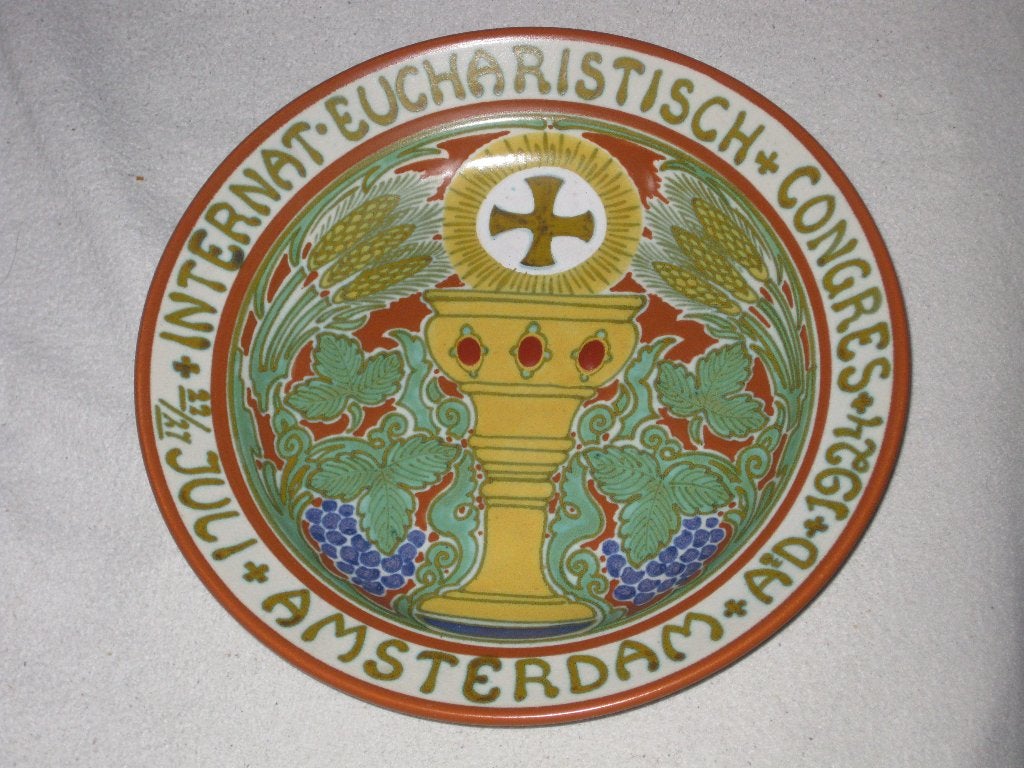 Plazuid Gouda Wandbord Int. Eucharistisch Congres A"dam 1924, Ophalen