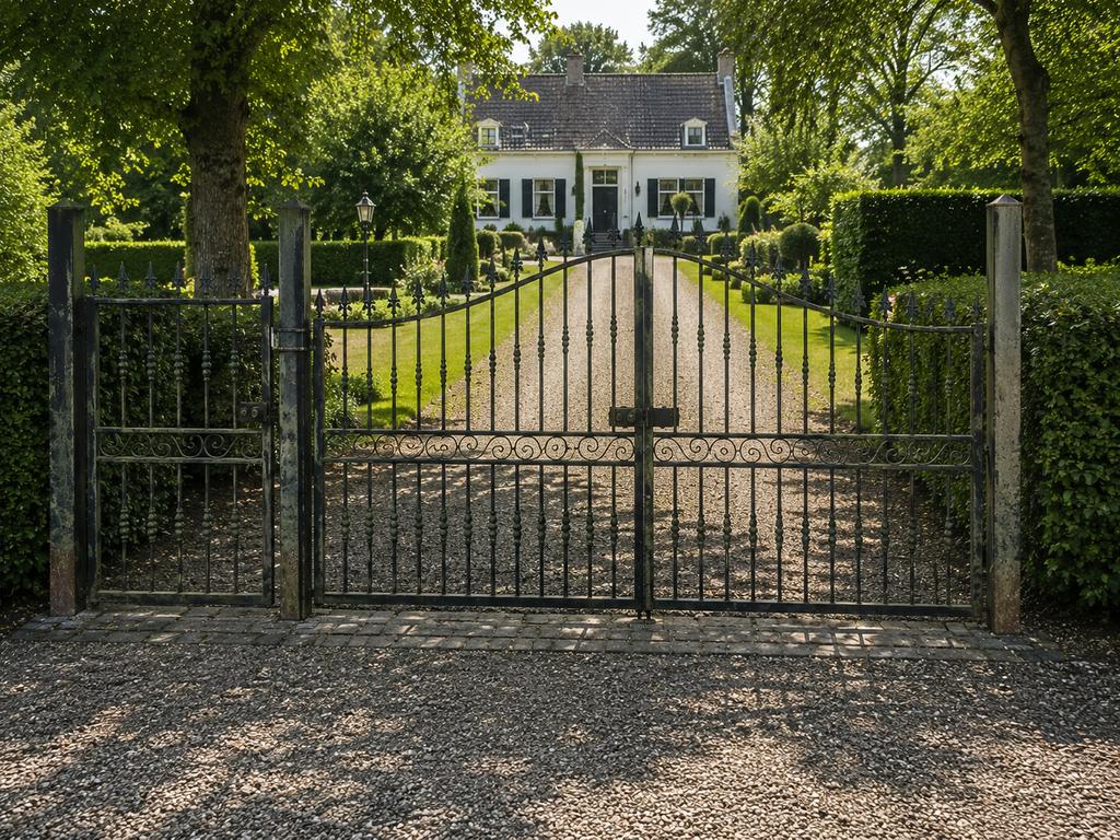 Smeedijzeren poort met looppoort, Tuin en Terras, Tuinhekken en Hekwerk, Ophalen, Zo goed als nieuw, IJzer, Sierhekwerk