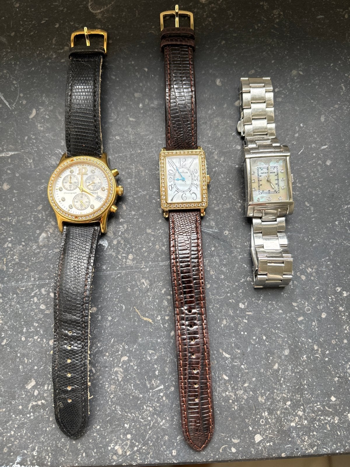 3 Horloges: Emporio Armani, Ratius, Christ - Batterijen leeg, Overige merken, Staal, Gebruikt, Polshorloge