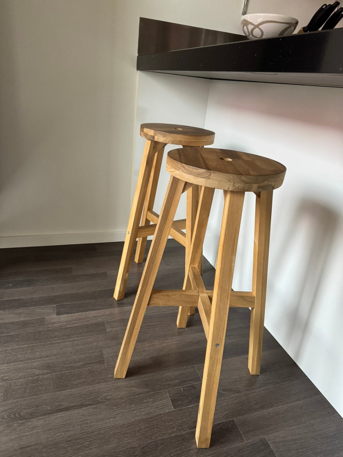 2 Ikea barkrukken, massief hout, Ophalen, 60 tot 90 cm, Zo goed als nieuw, Hout