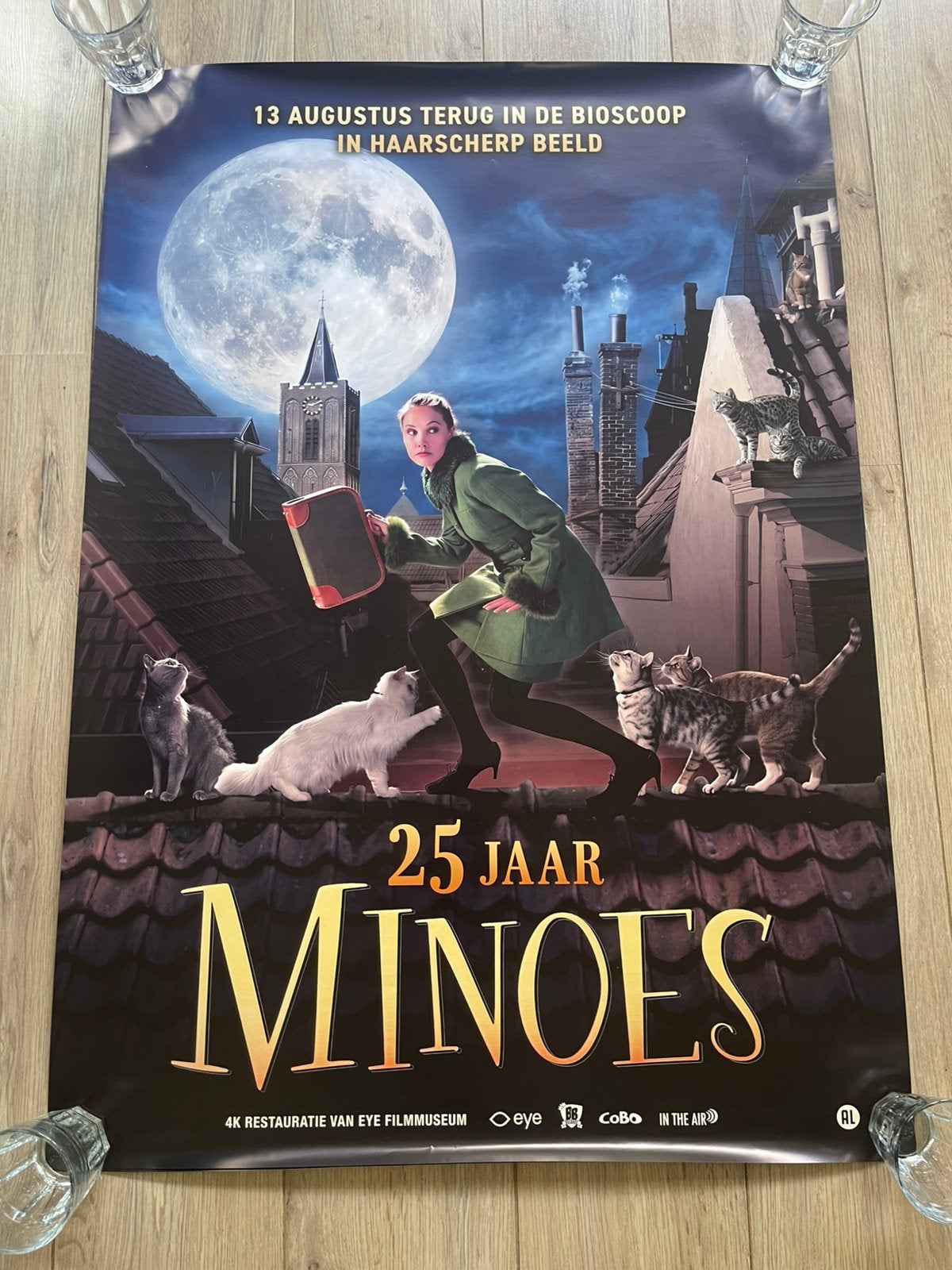 Filmposter Minoes 100 x 70 cm dubbelzijdig, Verzamelen, Ophalen of Verzenden, Zo goed als nieuw, Deurposter of groter, Film en Tv