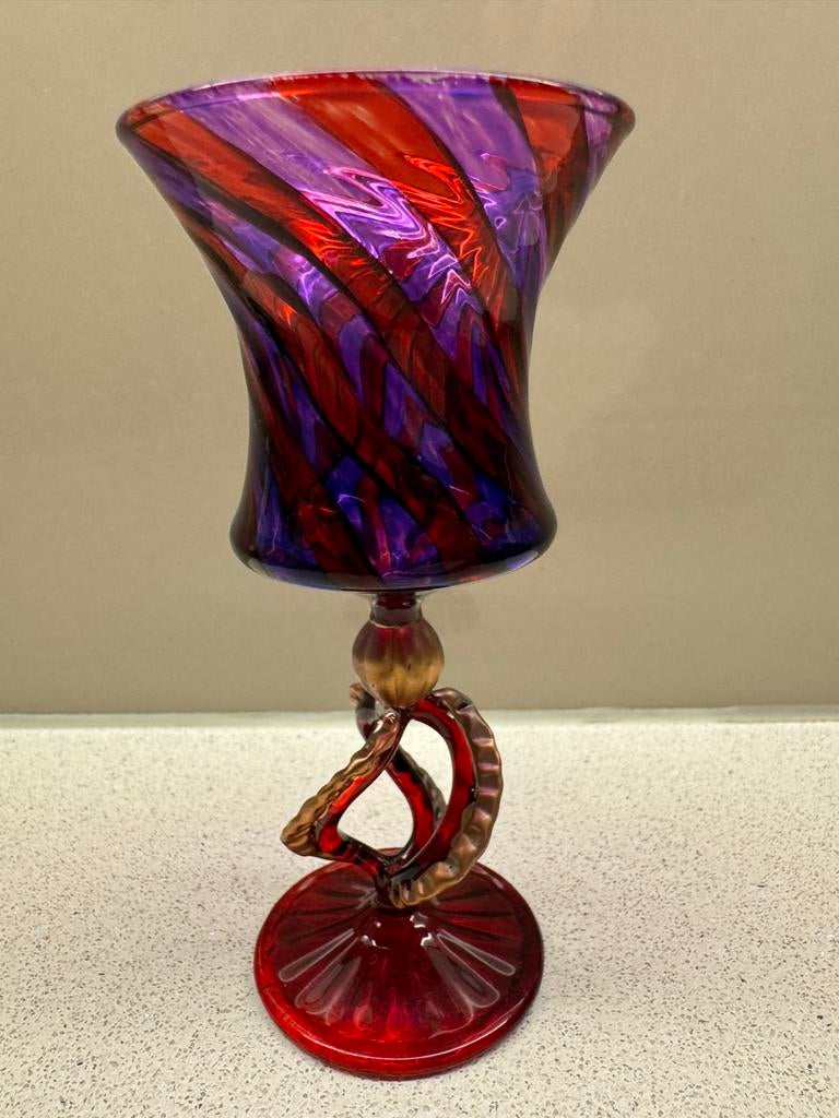 Salviati Murano Glas Kelk - Rood/Paars Spiraal, Ophalen of Verzenden, Zo goed als nieuw