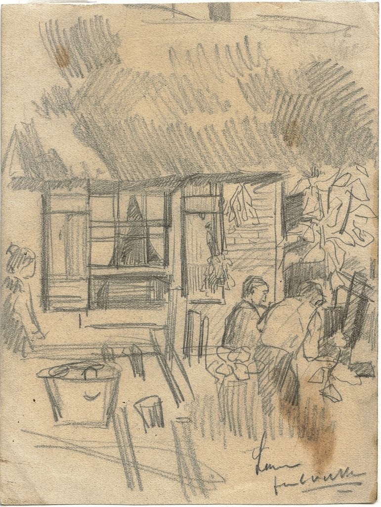 Paul van der Ven "Tuinhuisje", gesigneerd, Ophalen, Tekening, Potloodtekening, Origineel
