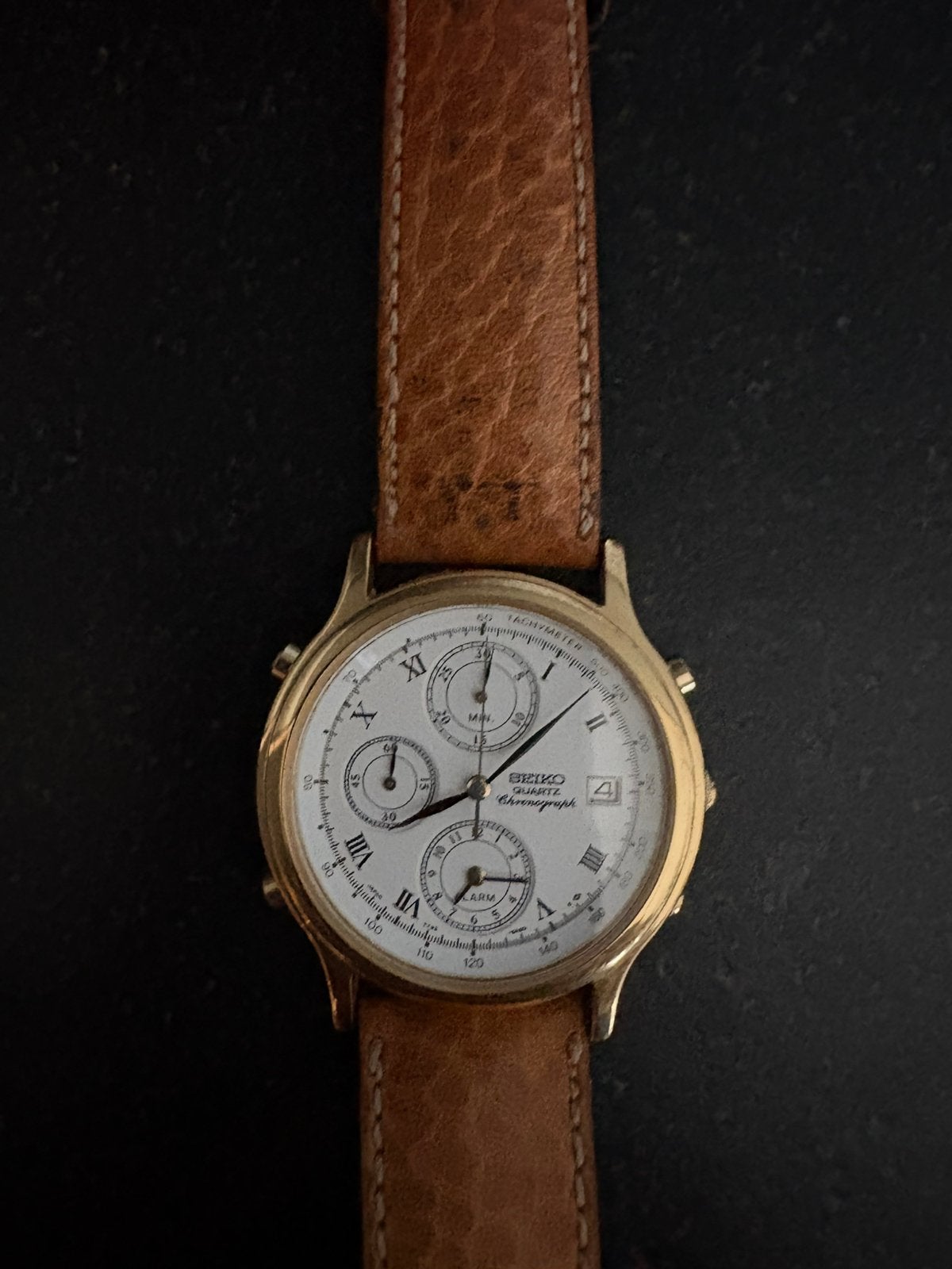 Vintage horloge. Seiko chronograph, Seiko, Polshorloge, Ophalen of Verzenden, Leer